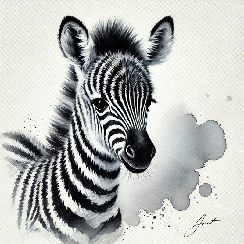 «Elegant Baby Zebra», art mural sur toile, H 12 po x l 12 po