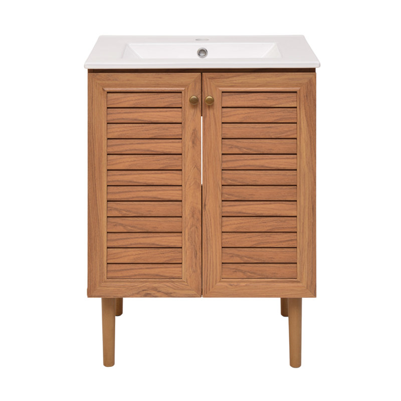 Bron 24" Brown Oak Freestanding Bathroom Vanity with White Sink Top