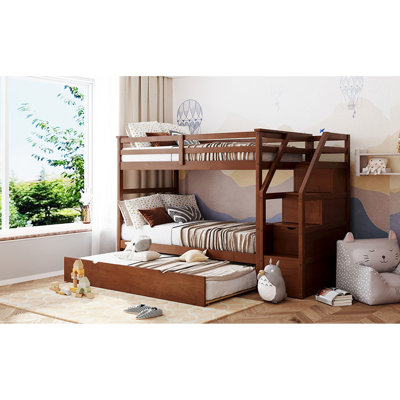 Twintwin Bunk Bed With Walnut Tone And Trundle For Extra Storage Spacious Facility
