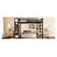 Lit mezzanine double en métal avec garde-robe intégrée, panneau perforé et tablettes de rangement - cadre superposé noir pour économiser de l'espace