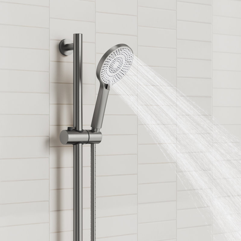Ensemble de douche à main à 3 jets avec barre de douche coulissante de 66 cm et flexible de douche de 150 cm, Nickel brossé