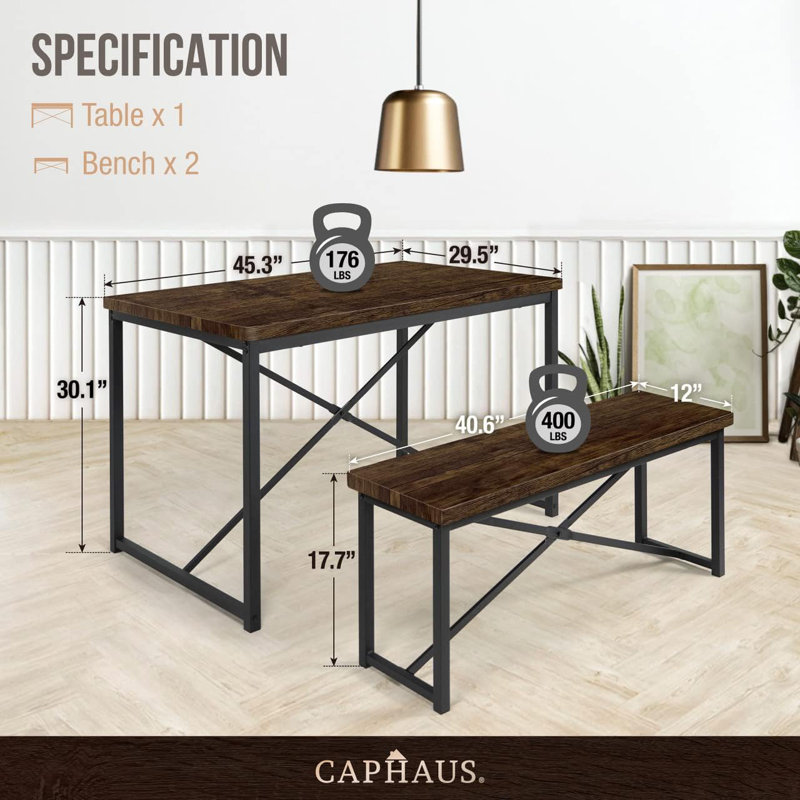 Ensemble de table de salle à manger 3 pièces pour 4 bancs