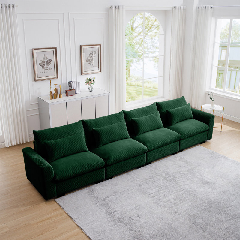Deep Seat Comfy Living Room Sofas with 3 Waist Pillows, Green, 34.73" H x 121.92" W x 33.72" D