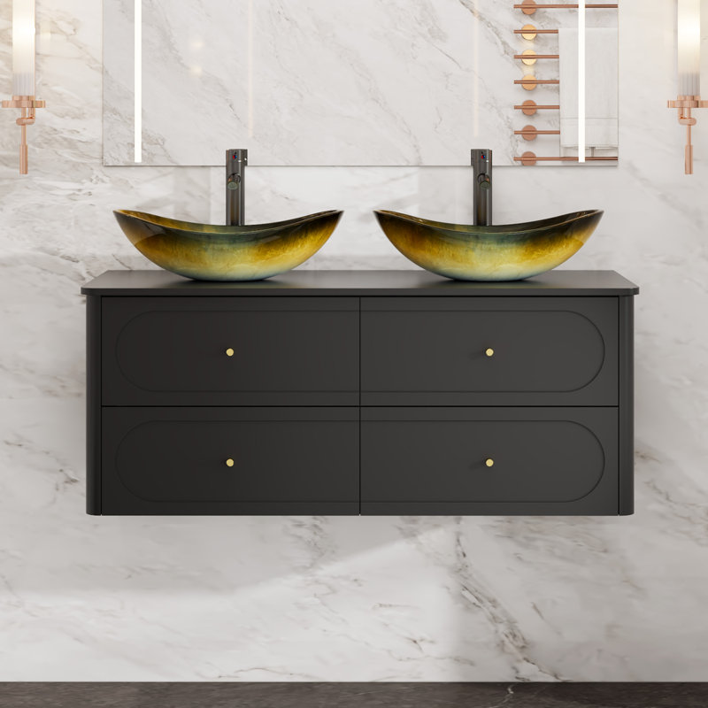 Meuble-lavabo mural 48 po avec lavabos vasques, robinets