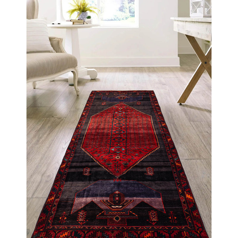 Tapis noir et rouge Konya Anatolian 4 pi 8 po x 12 pi 10 po