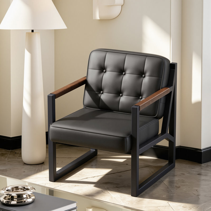 Chaise d'appoint moderne en similicuir avec dossier capitonné, Similicuir noir