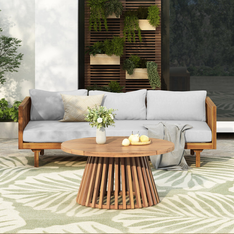 Ensemble de conversation moderne avec coussins Giuliette, Bleu sarcelle foncé, Light Teak/Teak