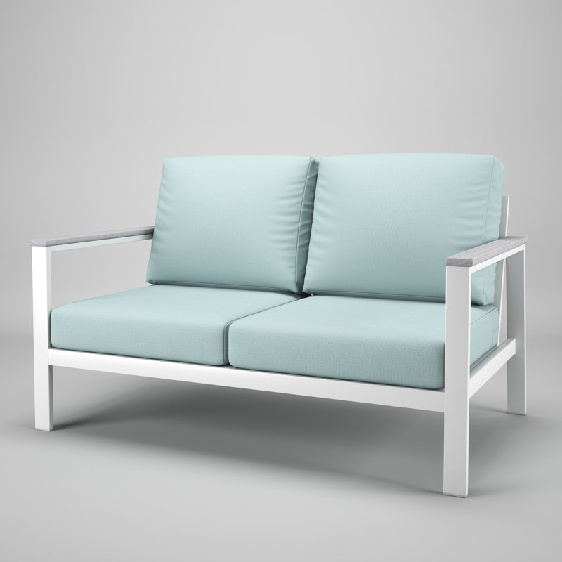 Townsend Chatwin Metal Outdoor Loveseat With Sunbrella Cushion, Teal, White