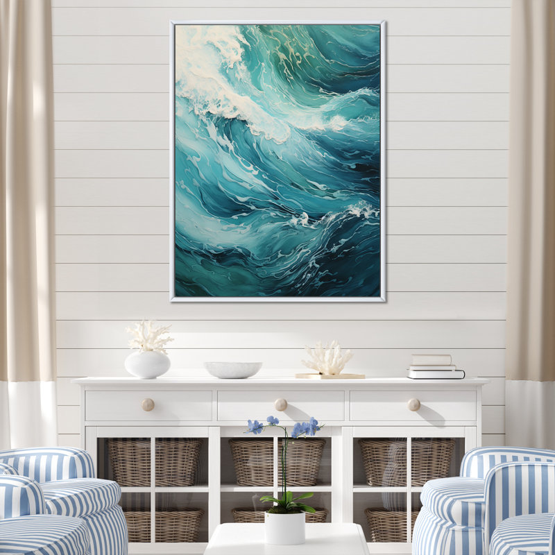 «Ocean Teal Wave Expression - Coastal Waves», reproduction sur toile encadrée, H 44 po x l 34 po x P 1,5 po