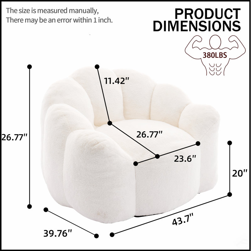 Lotus Type Compression Sofa Adult Bean Bag With Pull Ring For Easy Movement, Suitable For Living Room And Bedroom, White