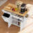60" Expandable Kitchen Island With Drop Leaf & Power Outlet, Rolling Storage Cart With Trash Can Cabinet, Spice Rack & Towel Bar, White