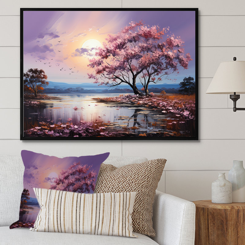 «Violet Flower Serenade by the River», reproduction sur toile, Cadre flottant noir, H 12 po x l 20 po x P 1 po