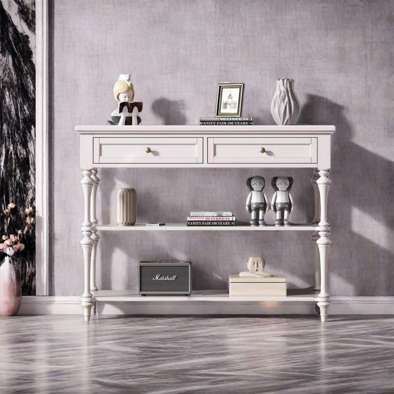 American-style open wooden console table, Blanc, H 33,86 po x l 47,24 po x P 15,75 po