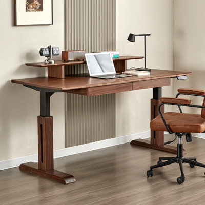 Bureau rectangulaire en noyer massif avec 2 tiroirs