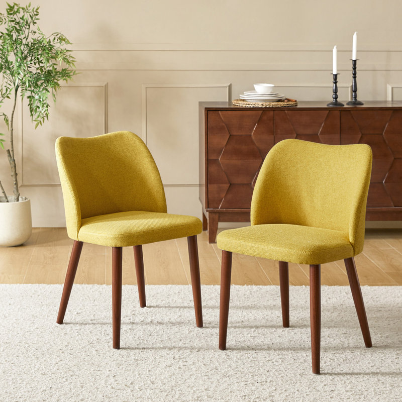 Kanalu Modern Dining Chair with Solid Wood Legs, Mustard