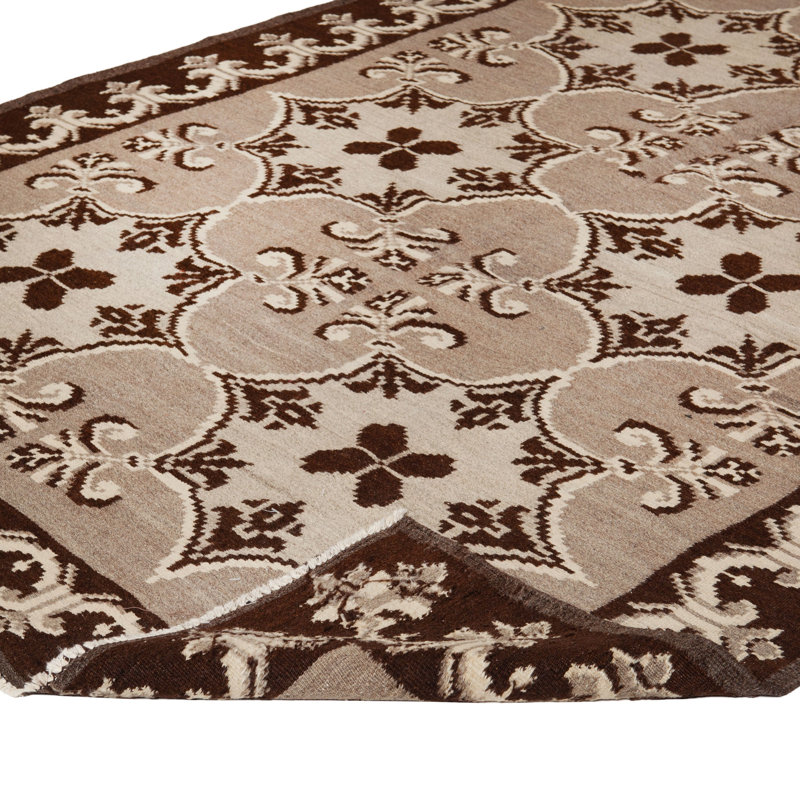 Brown Vintage Flatweave Kilim Wool Rug - 5'4" x 9'7"