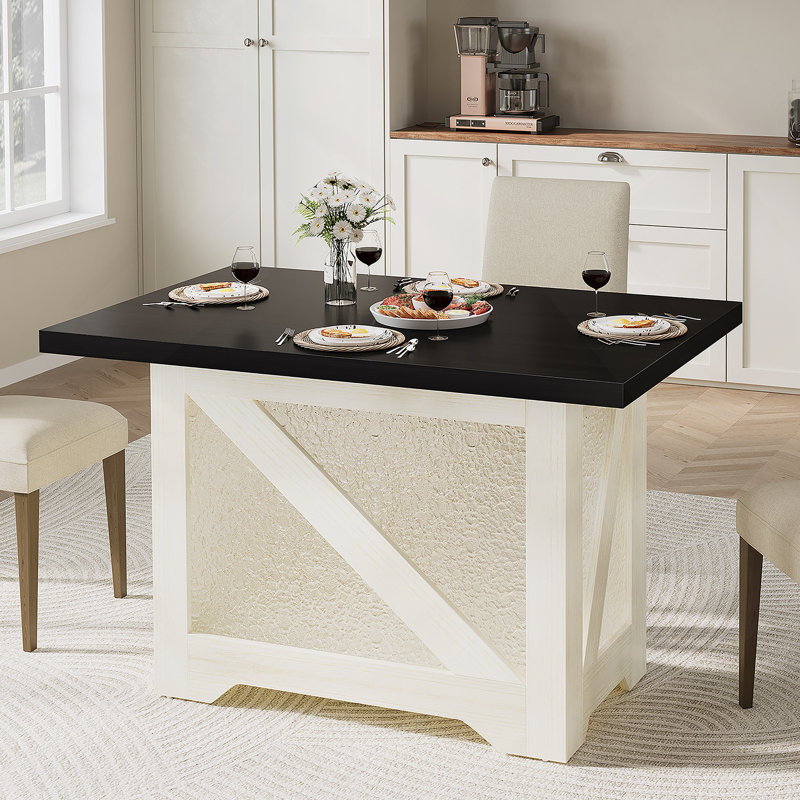 Table de salle à manger de 47 po pour 4 personnes, rectangulaire, translucide, base en X en acrylique, plateau épais de 1,8 po, plateau noir