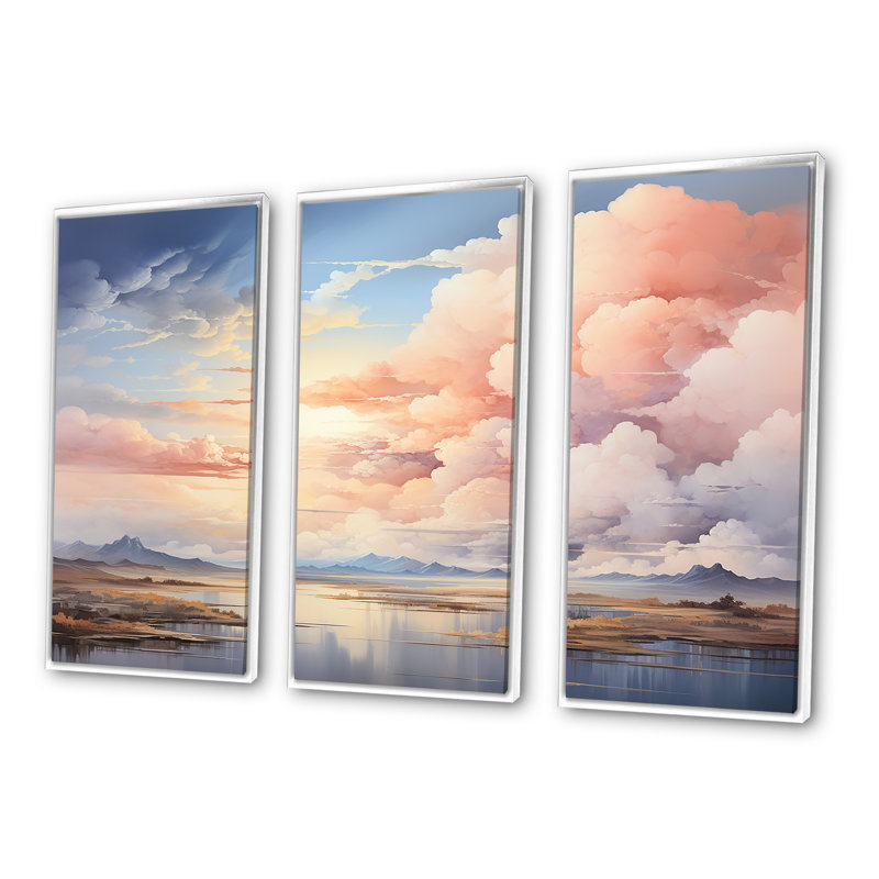 Fantasy Sky Scenery Minimalism I - Sky Wall Art Print Set, White Floater Framed, 32" H x 48" W x 1" D