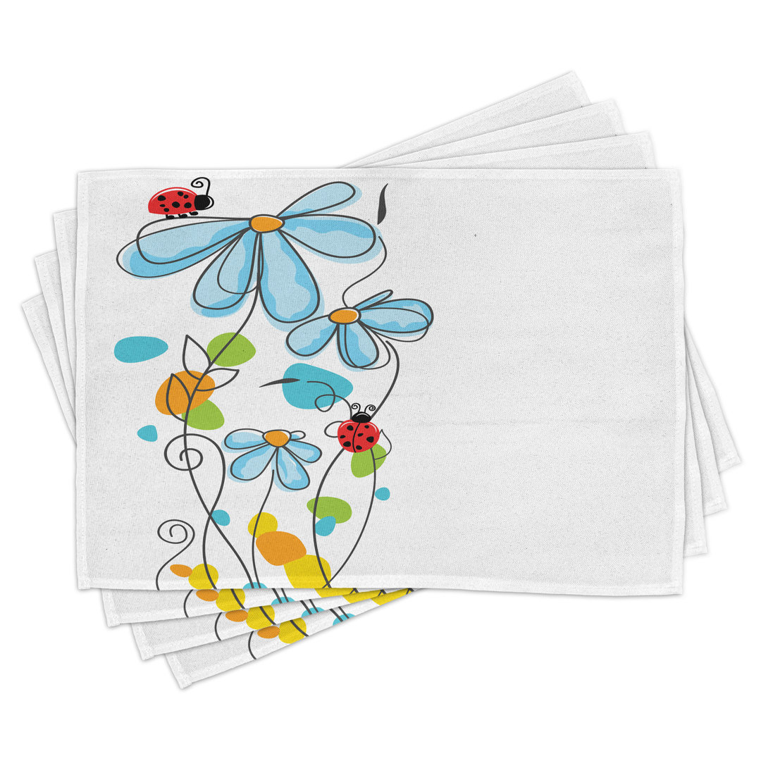 Platzdeckchen 4er Set, Marienkäfer Blumen, Multicolor