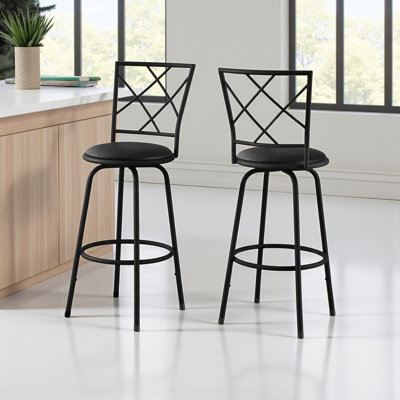 Tabouret de bar pivotant noir / cuir Gretchen (ensemble de 2), H 43,84 po x l 15,8 po x P 15,8 po
