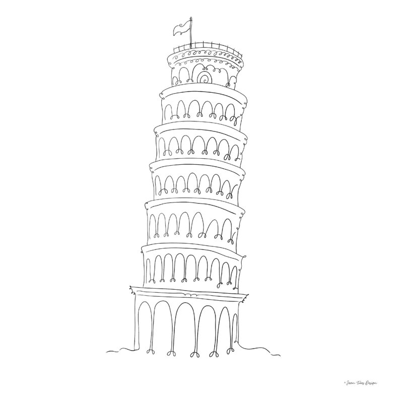 One Line Pisa Tower, Italie, H 12 po x l 12 po