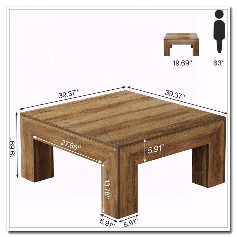 Farmhouse Square Coffee Table with Ample Functional Surface Area