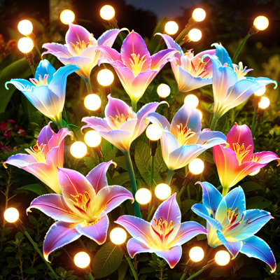 Éclairage solaire de jardin oscillant, lumières de fleur de lys améliorées avec un grand panneau solaire, allée extérieure imperméable et éclairage de parterre de fleurs pour la cour et le décor des Fêtes