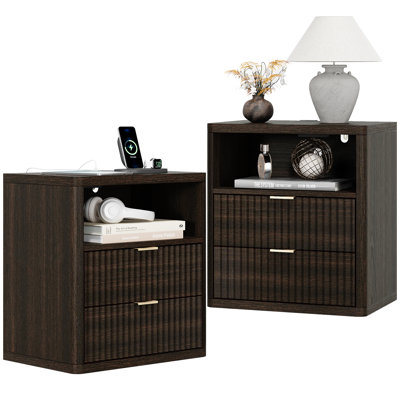 Valerica 2-Drawer Fluted Nightsatnd with Charging Station