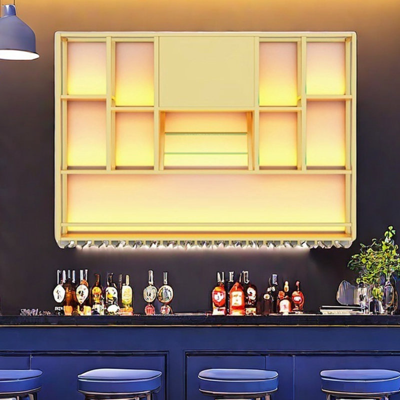 Support à vin mural en métal, Doré, H 47,2 po x l 59 po x P 7,8 po