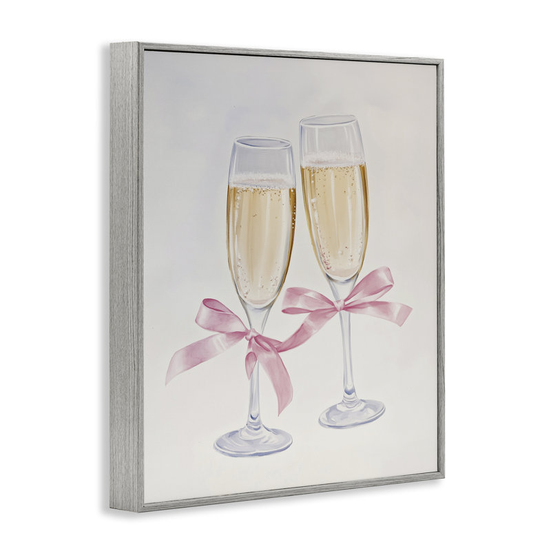 Giclée encadrée de verres à champagne Chic Bow, design par Arlington Prints, H 14 po x l 11 po, Estampe numérique Farmhouse