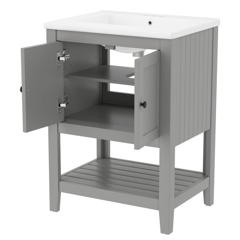 Lavabo de salle de bain moderne élégant en céramique 24 po, Gris