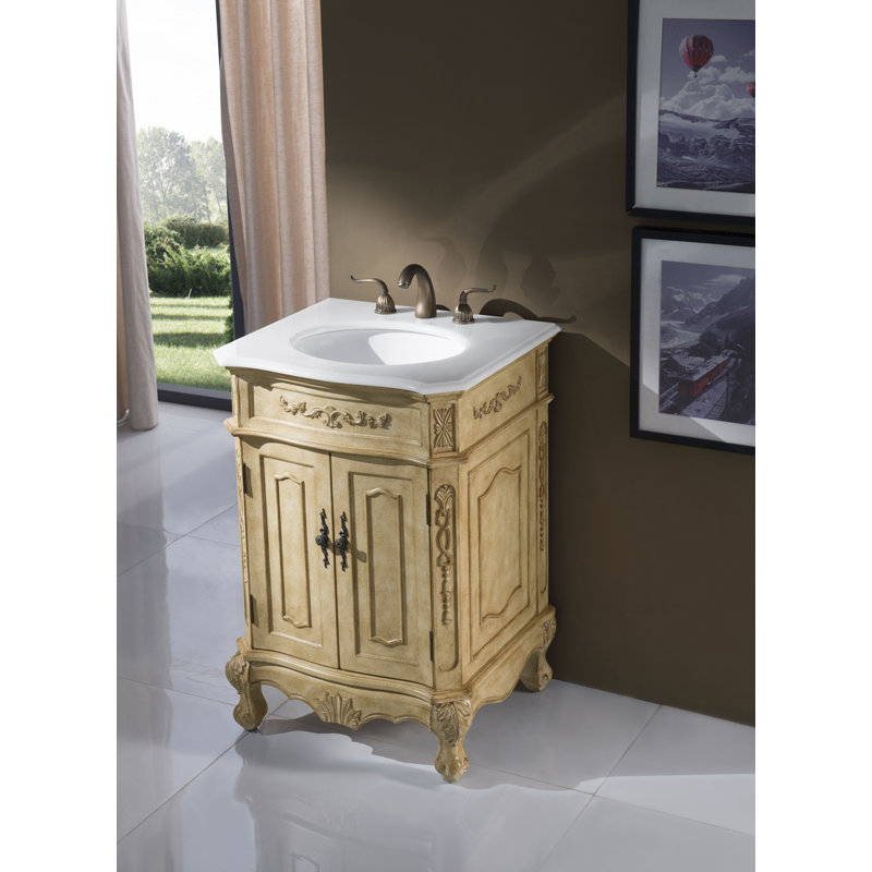 Lunette 24'' Single Bathroom Vanity with Top, Antique Beige, Off White