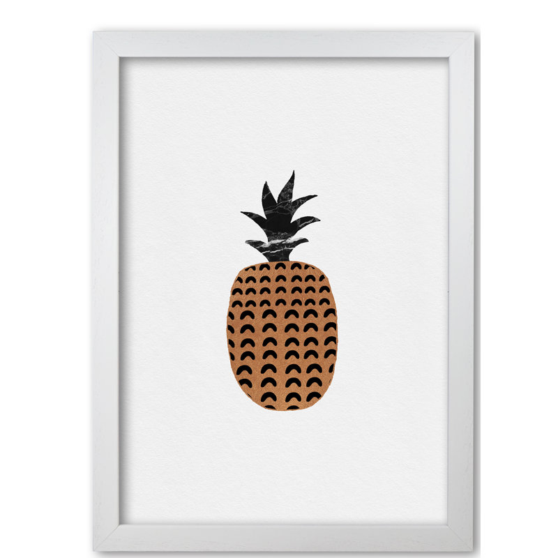 Pineapple Fruit Illustration - Print, White Grain Frame, 85 cm H x 60 cm W x 5 cm D