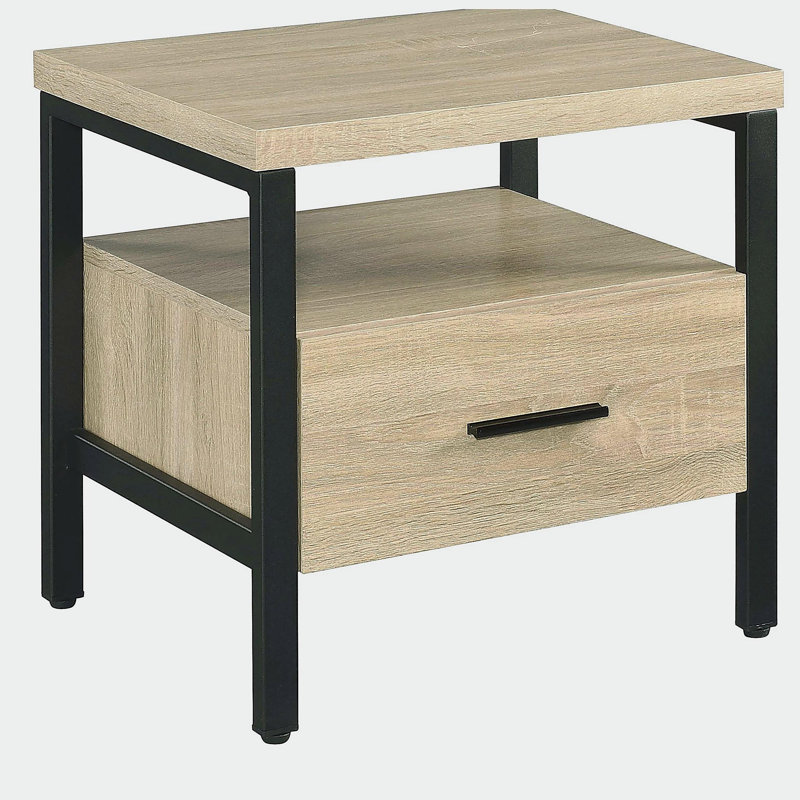 Table d'appoint en chêne et noir à 1 tiroir