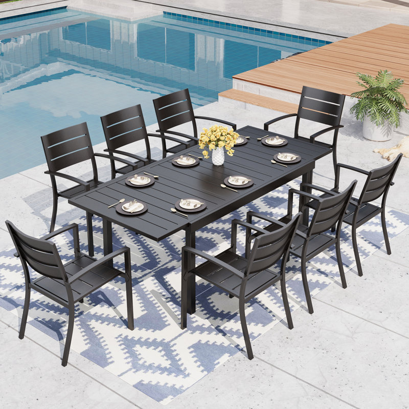 8 - Person Metal Patio Dining Set With With Rectangular Table