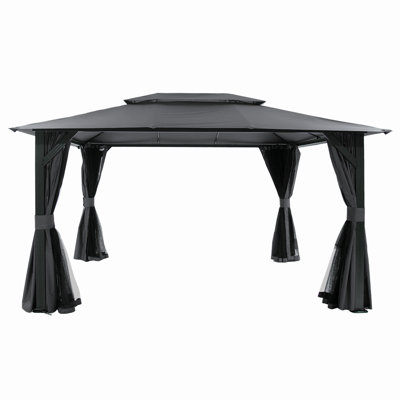 10'X13'outdoor Gazebo For Patio, Soft Top Metal Gazebos With Double Roofs, Heavy Duty Party Tent With Mosquito Netting And Privacy Curtains For Backyard Garden Lawn Deck