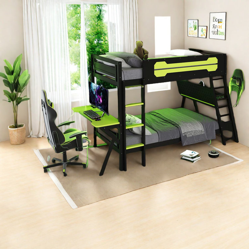 Lits simples en bois multifonctionnels, style jeu avec ports de bureau USB