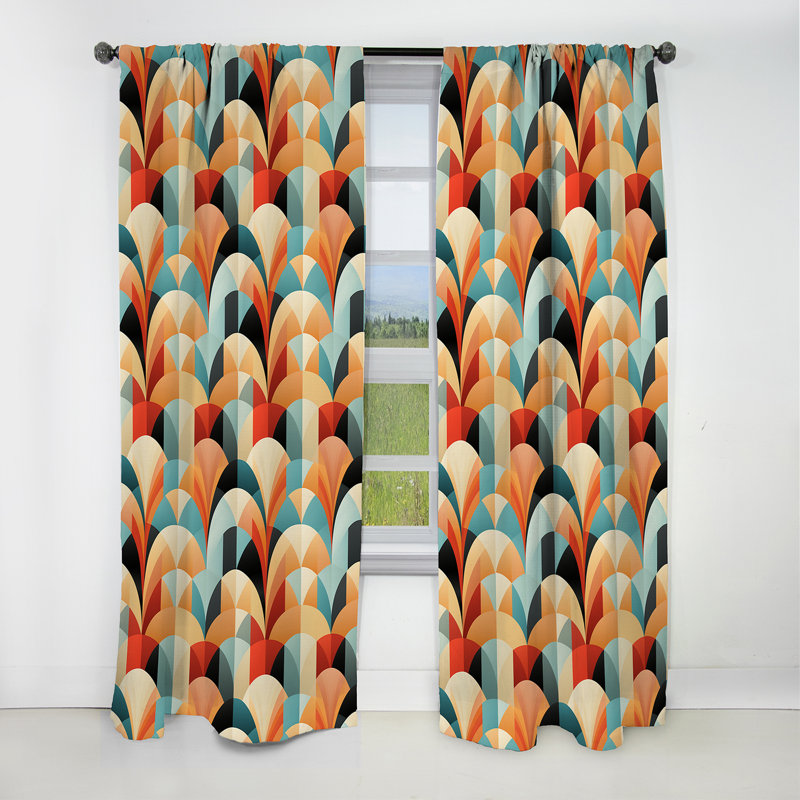 Beige turquoise rétro Revival Geometric I - Rideau occultant géométrique abstrait - 1 panneaux, L 52 po x L 95 po