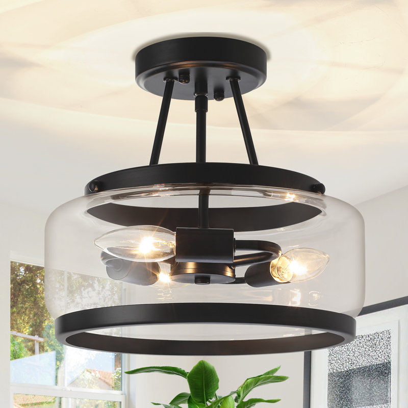Ivanas 3 - Light Modern Glass Drum Semi Flush Mount Ceiling Light Fixture for Dinning Room Living Room Bedroom Hallway Entryway Kitchen
