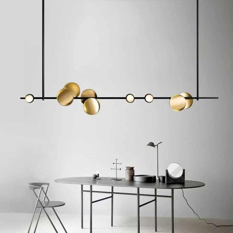 Lustre suspendu en fer Donatella, Bronze brillant, Beige, H 94 po x l 55 po x P 55 po