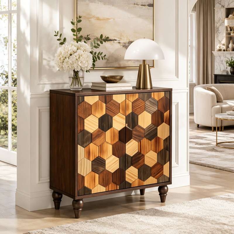 Buffet 30,31 "avec motif en nid d'abeille, armoire d'appoint moderne, 31.7" H x 30.31" W x 15.7" D, Antique brown