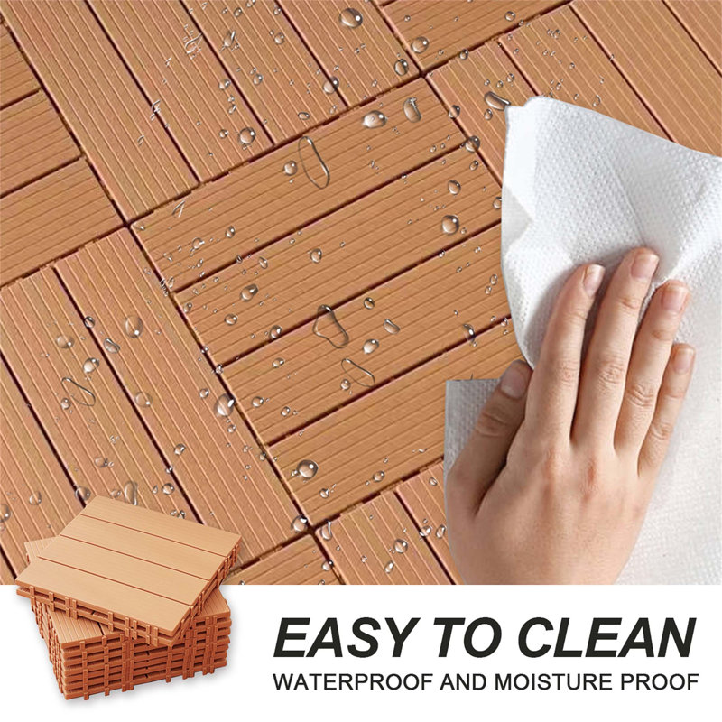 Wood Finish Plastic Composite Interlocking Deck Tiles Set