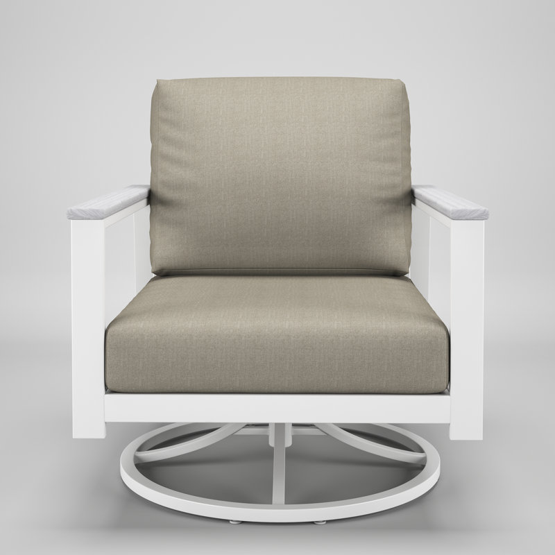 Chaise berçante d'extérieur en métal avec coussin Sunbrella Townsend, Palette colombe, Blanc