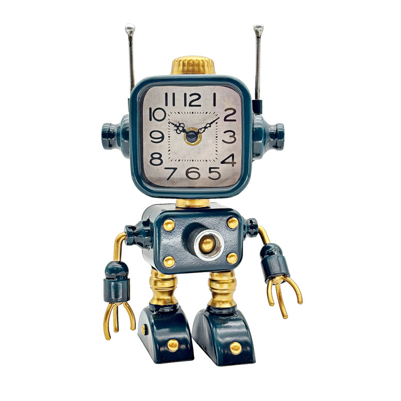 Industrial Steampunk Green Robot Table Clock