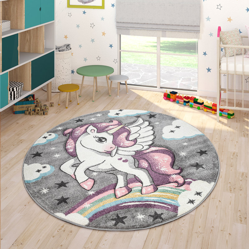 Gunnarr Machine Woven Pink/White Rug, Square 133cm, Gray