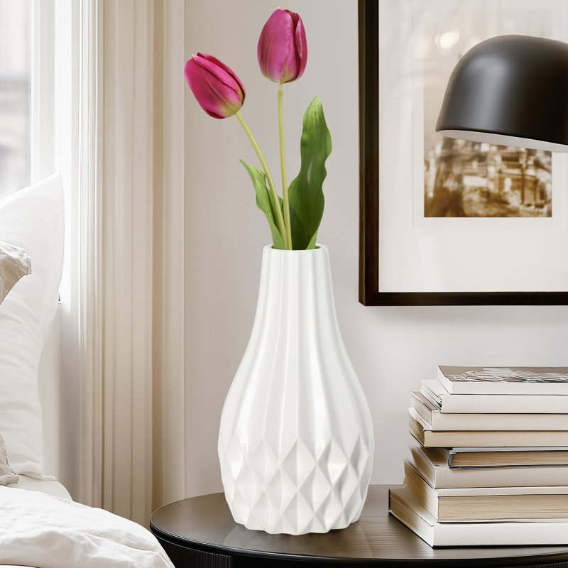 Vase en céramique 11 po Facetta, 11 inch, Blanc