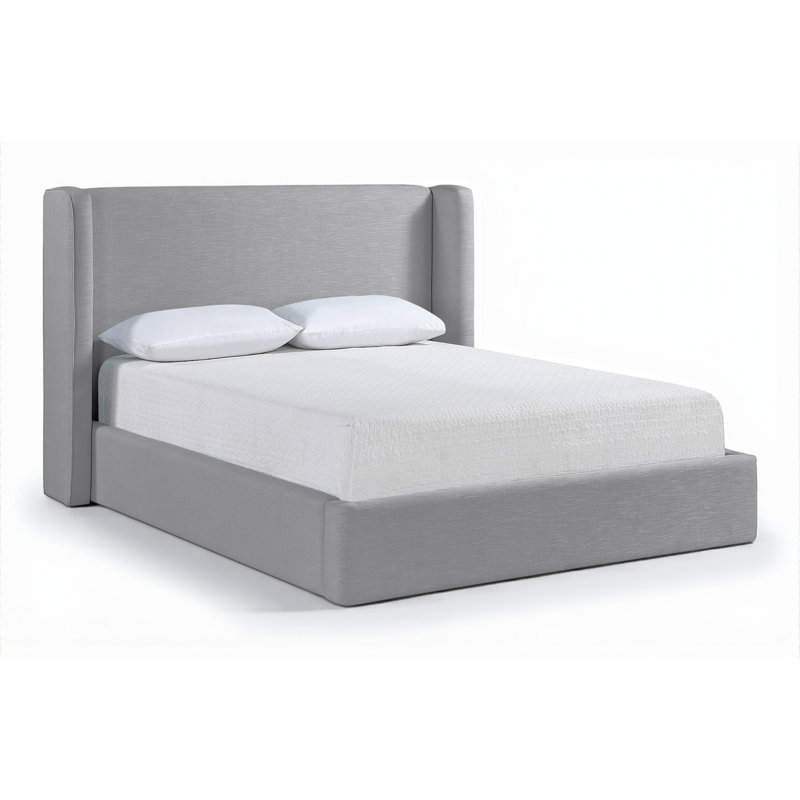 Kendall Wanaque Linen Textured Fabric Upholstered Bed, Grey Linen Textured Fabric, King