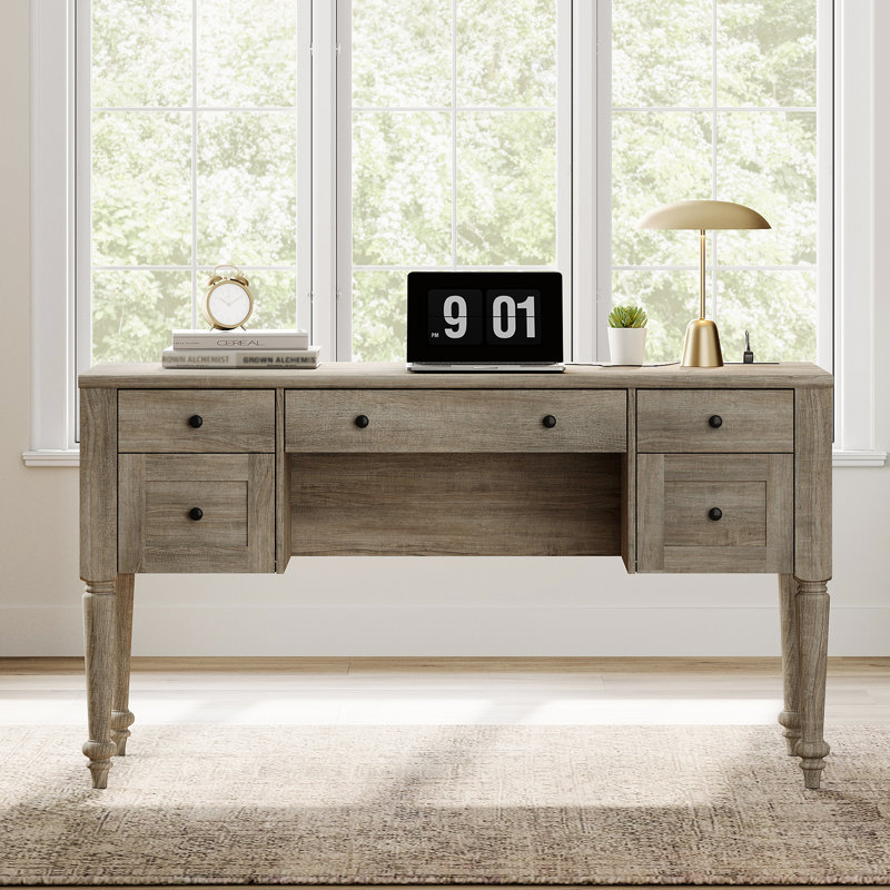 Scarlett Executive Desk with Built-In Electrical Outlet, Wash Gray