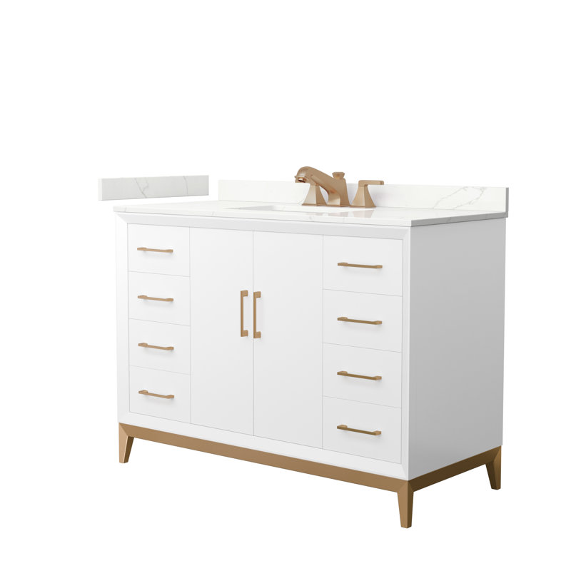 Amici Single Bathroom Vanity with Top, Satin Bronze, Giotto Quartz, 48"
