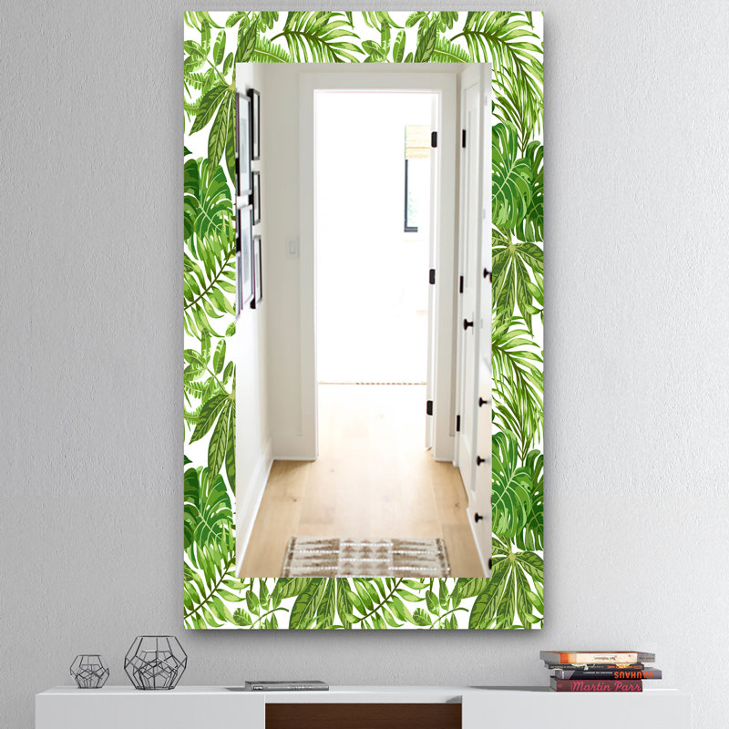 Miroir décoratif 19 bohémien et éclectique sans cadre à feuillage tropical, H 39,4 po x l 29,5 po